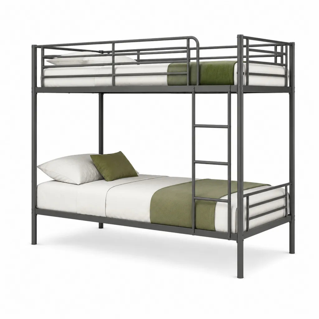 Etagenbett 90 x 200 cm aus pulverbeschichtetem Stahl rechteckig Anthrazit 207 x 97 x 170 cm