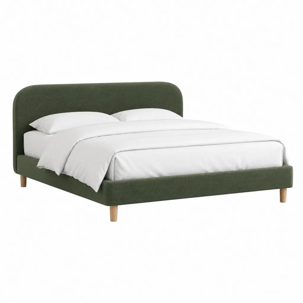 Polsterbett Doppelbett 180 x 200 cm mit abgerundetem Kopfteil Polyesterbezug Dunkelgrün