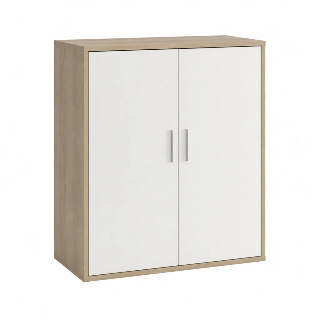 Sideboard mit 2 Türen 80 x 40 x 100 cm aus Spanplatte rechteckig Weiß Sonoma-Eiche