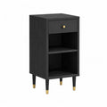 Nachttisch mit Schublade und 2 offenen Fächern 40 x 40 x 60 cm MDF rechteckig Schwarz Gold