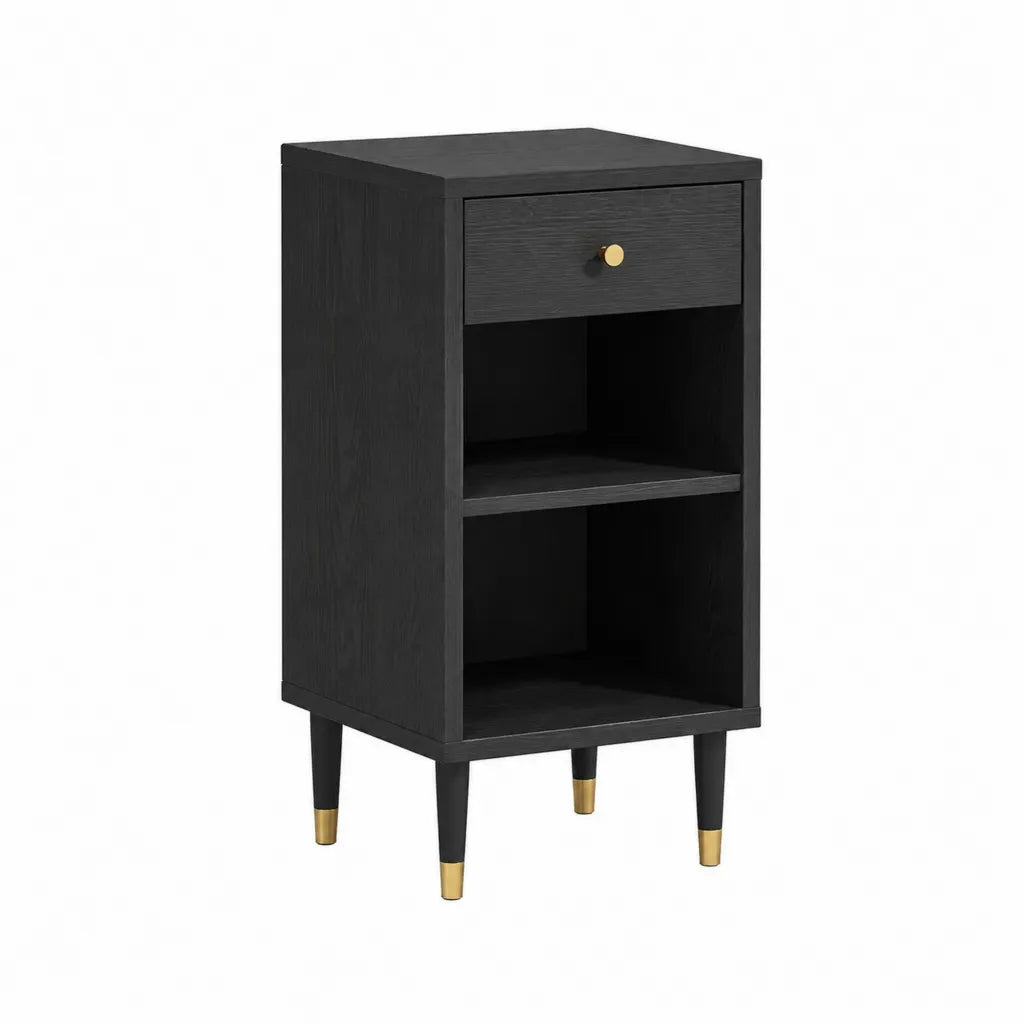 Nachttisch mit Schublade und 2 offenen Fächern 40 x 40 x 60 cm MDF rechteckig Schwarz Gold