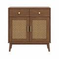 Sideboard mit 2 Türen und 2 Schubladen aus MDF mit Walnussholzfurnier und Rattangeflecht Braun 80 x 40 x 100 cm