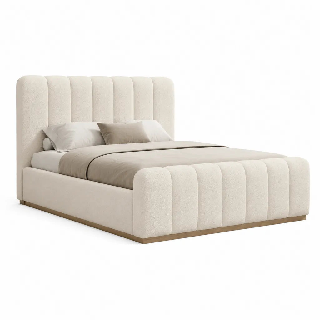 Stauraumbett Polsterbett 160 x 200 cm Polyester-Bouclé rechteckig Creme