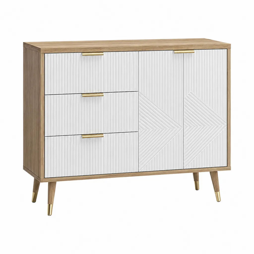 Sideboard mit 3 Schubladen und 2 Türen 120 x 40 x 90 cm aus MDF in Eiche Natur Weiß