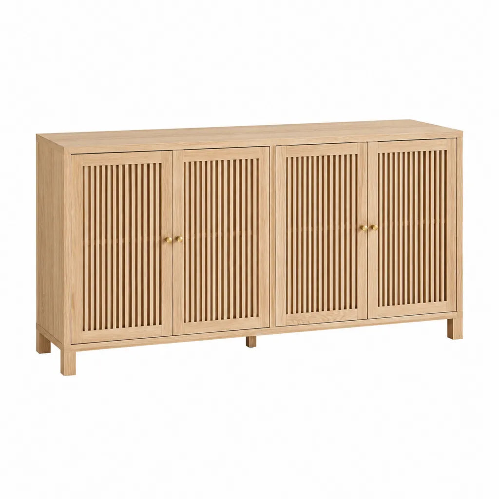 Sideboard mit 4 Türen aus massiver Eiche mit Lamellentüren Natur 160 x 40 x 80 cm