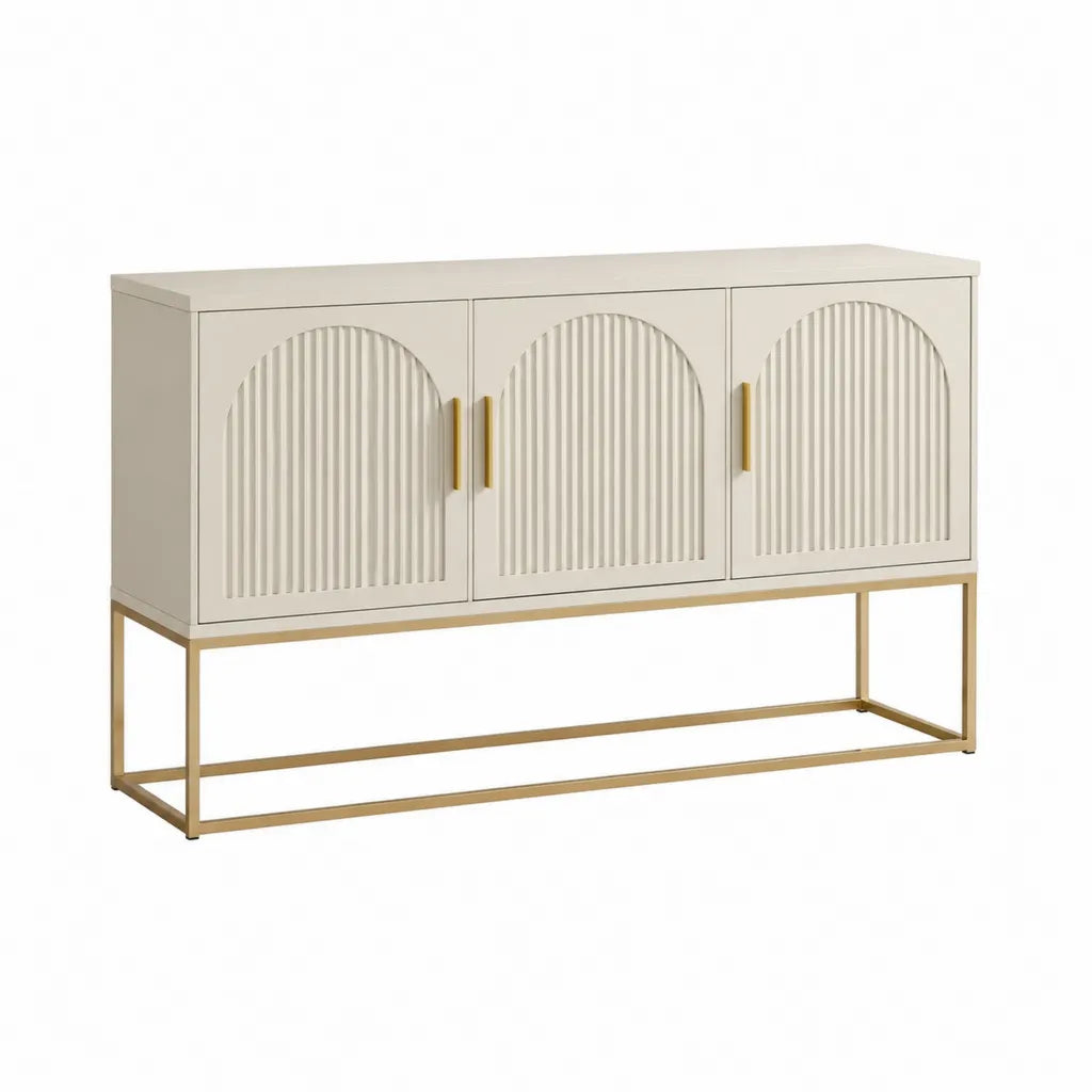 Sideboard mit 3 Türen aus MDF und Stahl rechteckig Creme Gold 160 x 40 x 85 cm
