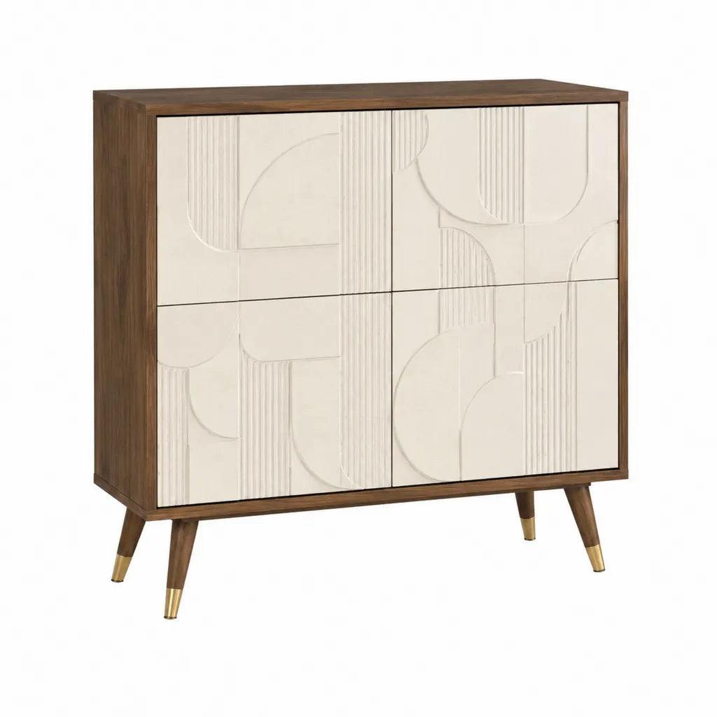 Sideboard mit 4 Türen aus MDF in Walnuss Cremeweiß Rechteckig 120 x 40 x 120 cm