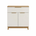 Sideboard mit Schublade und 2 Türen 80 x 40 x 90 cm MDF Eichenfurnier rechteckig Weiß Natur
