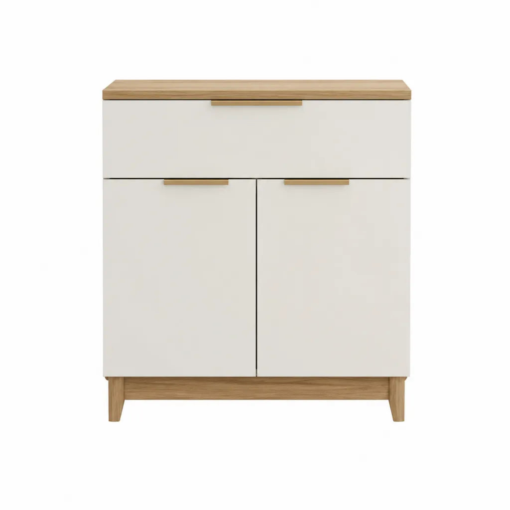 Sideboard mit Schublade und 2 Türen 80 x 40 x 90 cm MDF Eichenfurnier rechteckig Weiß Natur