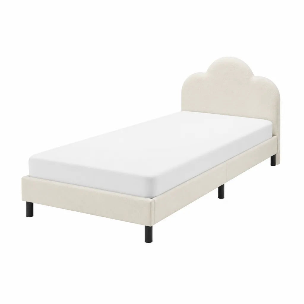 Polsterbett Einzelbett 90 x 200 cm Polyester Cremeweiß mit Wolkenkopfteil