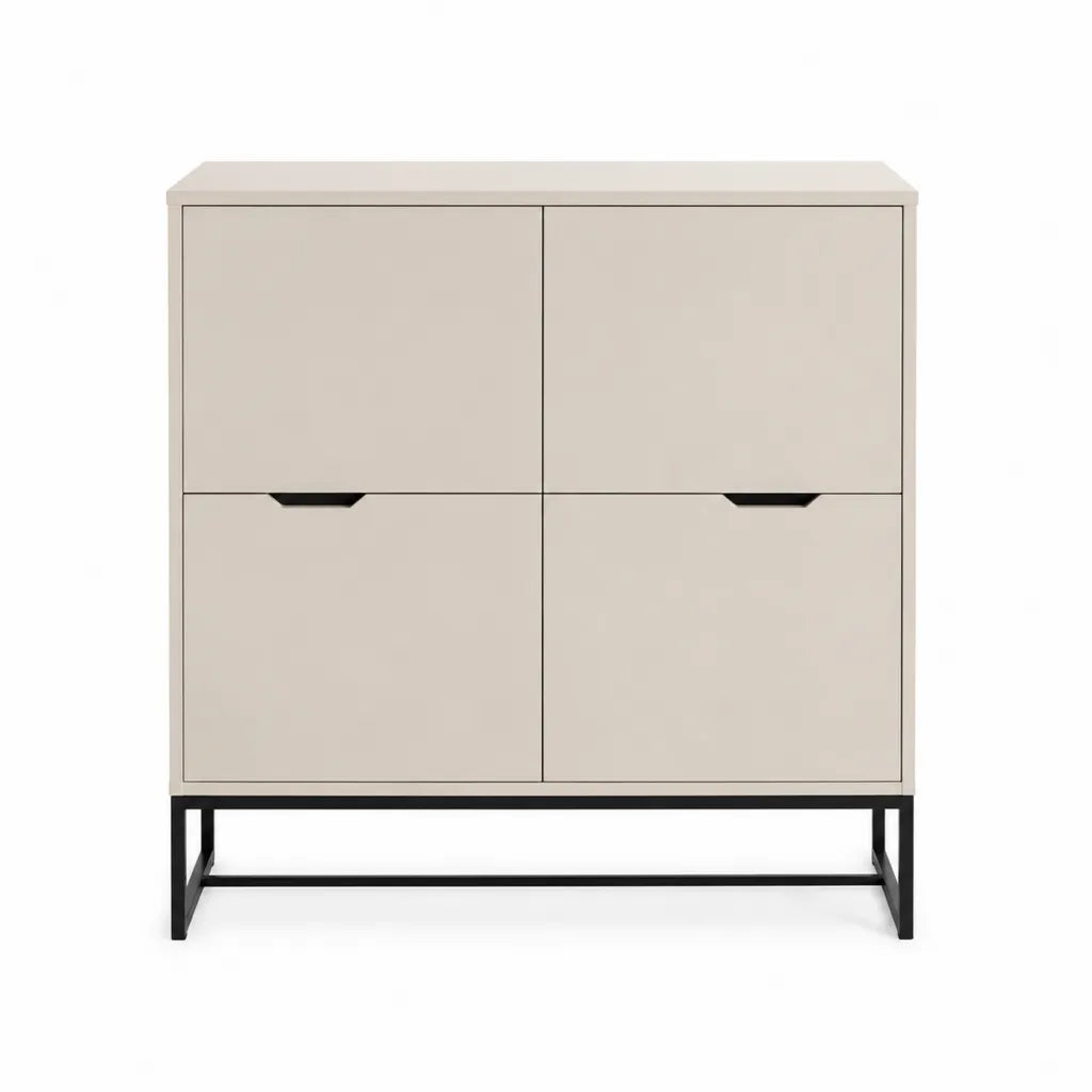 Highboard Sideboard mit 4 Türen aus MDF und Stahl rechteckig Beige Schwarz 100 x 40 x 120 cm
