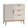 Sideboard mit 3 Schubladen und 1 Tür aus MDF und Kiefernholz rechteckig Weiß Natur 80 x 40 x 90 cm