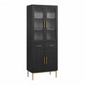 Vitrinenschrank Highboard mit Riffelglastüren MDF Schwarz Gold 80 x 40 x 180 cm