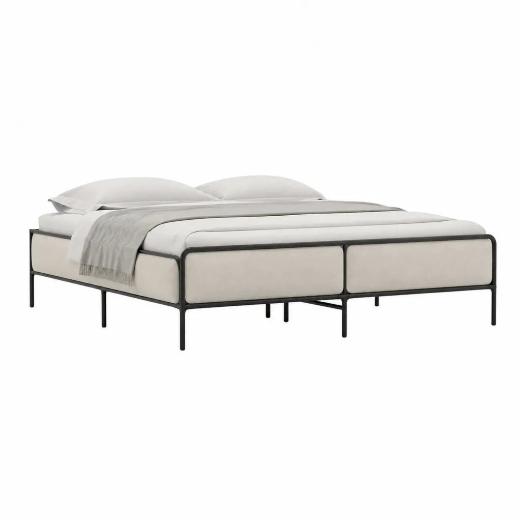 Polsterbett Doppelbettgestell 180 x 200 cm Stahl Polyester rechteckig Creme Schwarz