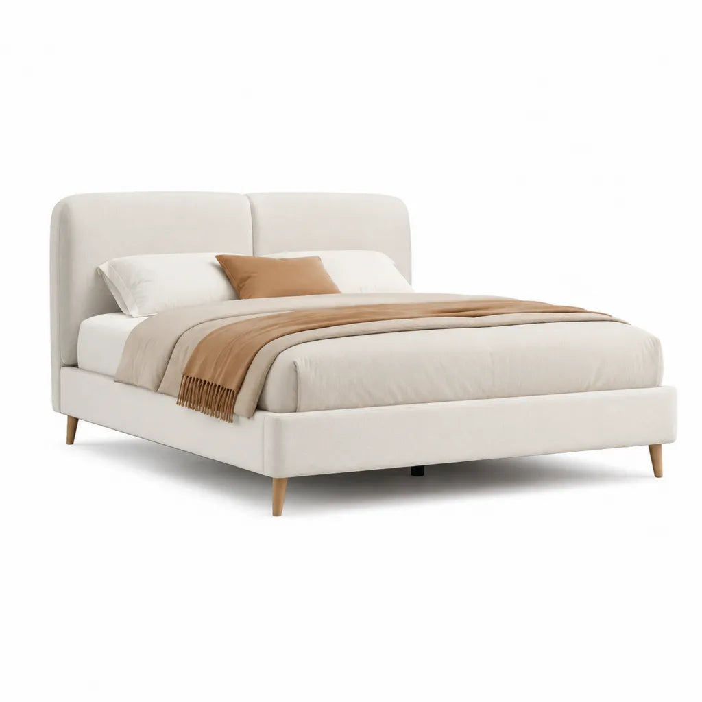 Polsterbett Doppelbett 180 x 200 cm mit gepolstertem Kopfteil Polyester Cremeweiß