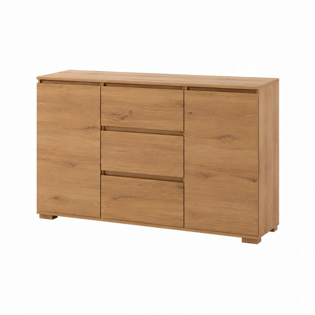 Kommode mit 2 Türen und 3 Schubladen aus massiver Eiche natur 140 x 40 x 90 cm