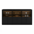 Sideboard Vitrine mit LED-Beleuchtung 180 x 40 x 90 cm aus MDF und Glas rechteckig schwarz