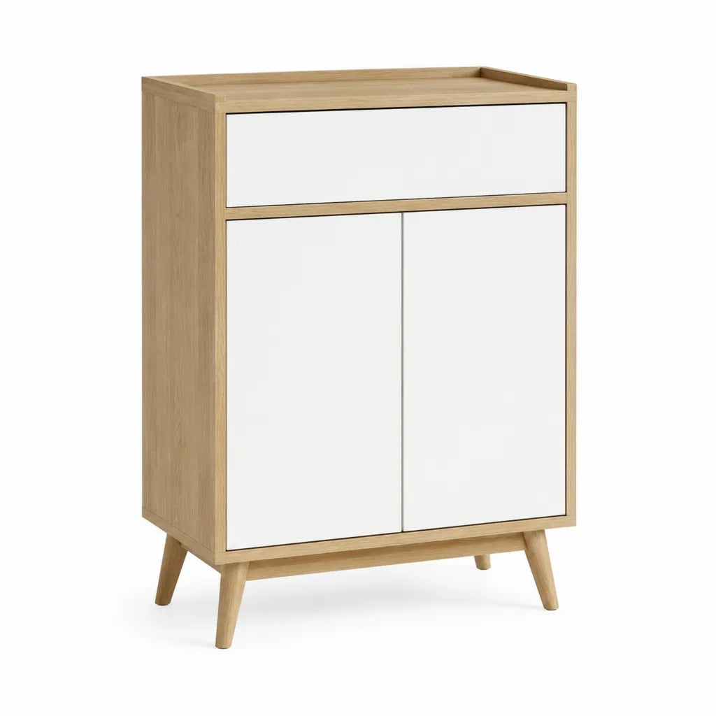 Sideboard mit 2 Türen und Schublade 80 x 40 x 110 cm MDF Eicheoptik Weiß