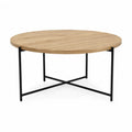 Couchtisch rund 90 x 45 cm mit Eichenholzplatte und Stahlgestell Natur Schwarz
