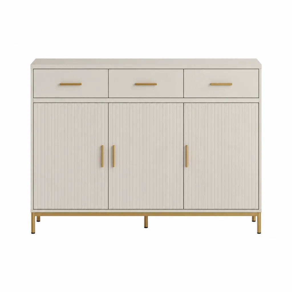 Sideboard mit 3 Türen und 3 Schubladen aus MDF und Stahl rechteckig Creme Gold 160 x 40 x 120 cm