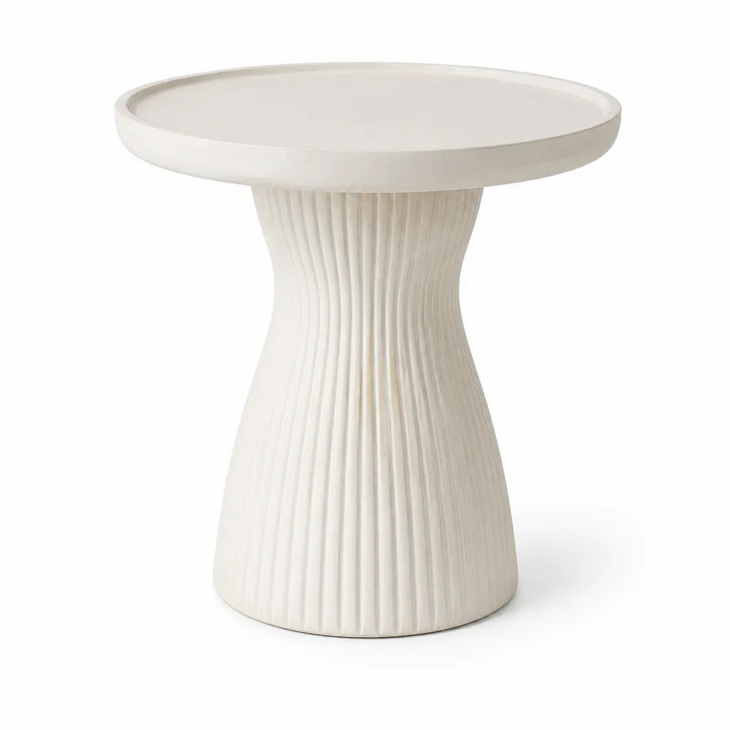 Runder Couchtisch Beistelltisch 45 x 50 cm MDF mit Eschenfurnier Cremeweiß