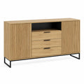 Sideboard mit 2 Türen 3 Schubladen und offenem Fach Eichenfurnier rechteckig Natur/Schwarz 160 x 40 x 85 cm