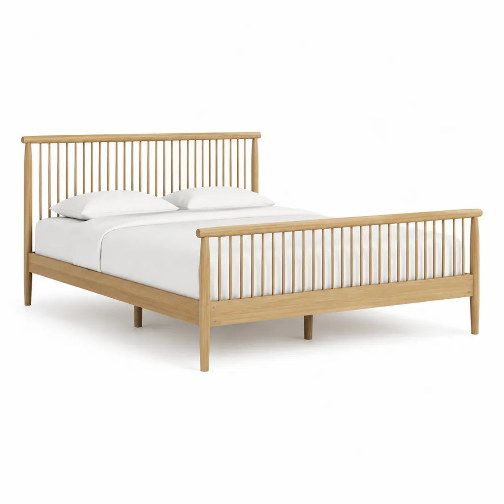 Doppelbett Bettgestell 160 x 200 cm aus massivem Gummibaumholz mit Sprossen Kopfteil Natur