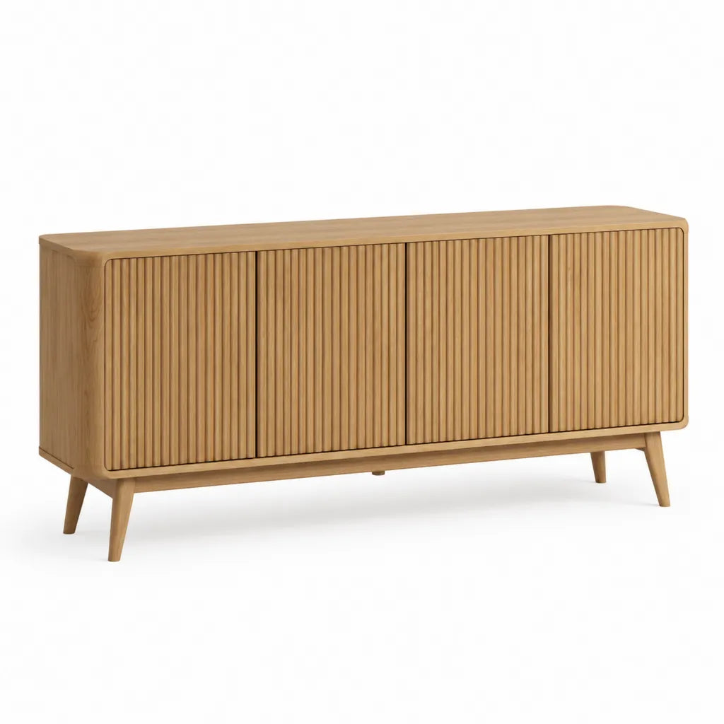 Sideboard 160 x 40 x 80 cm mit 3 Türen aus MDF mit Eichenfurnier rechteckig Eiche Natur
