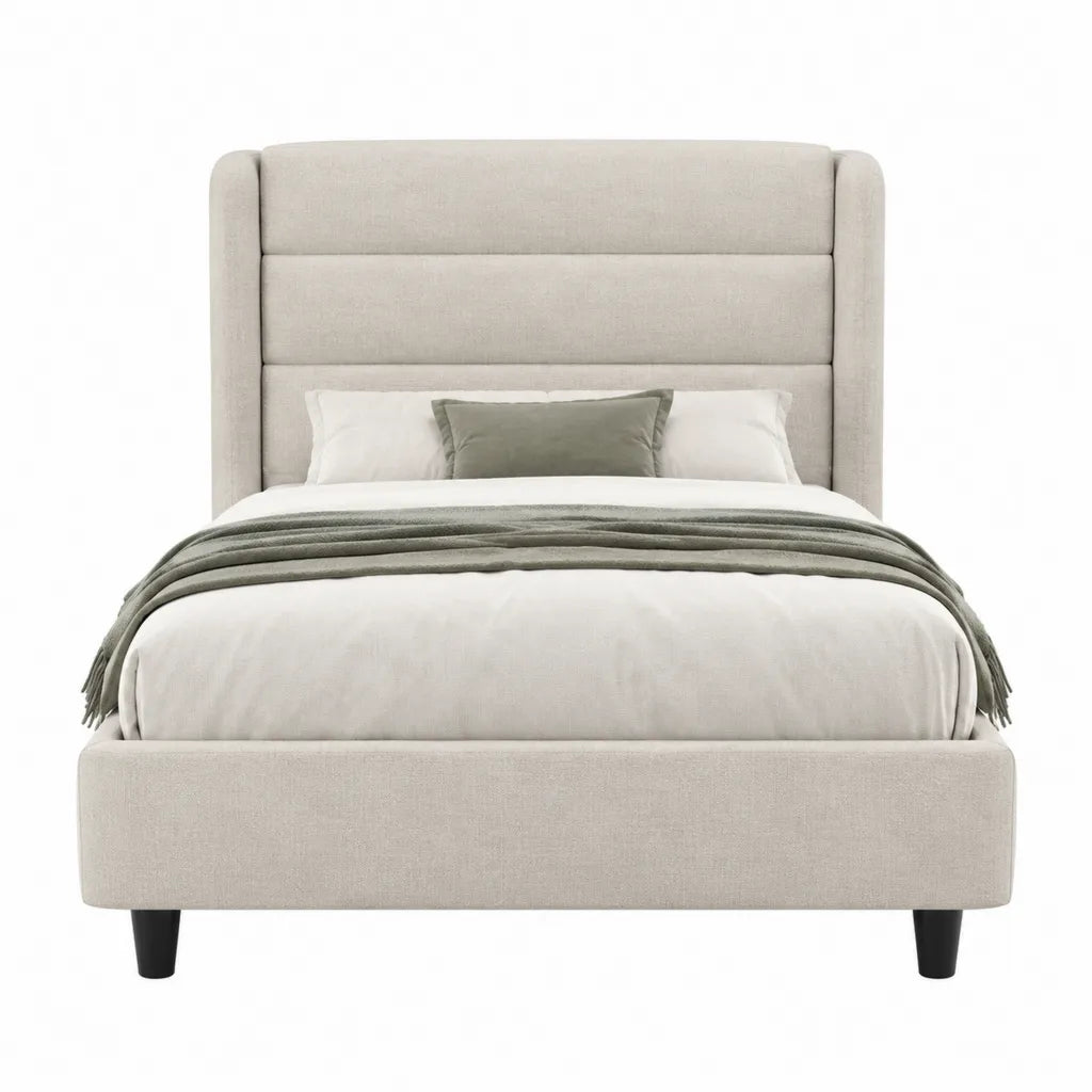 Polsterbett Bettgestell 160 x 200 cm mit hohem Kopfteil Polyester Beige