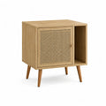 Nachttisch mit Tür und offenem Fach 60 x 40 x 70 cm Eichenfurnier Rattan rechteckig natur