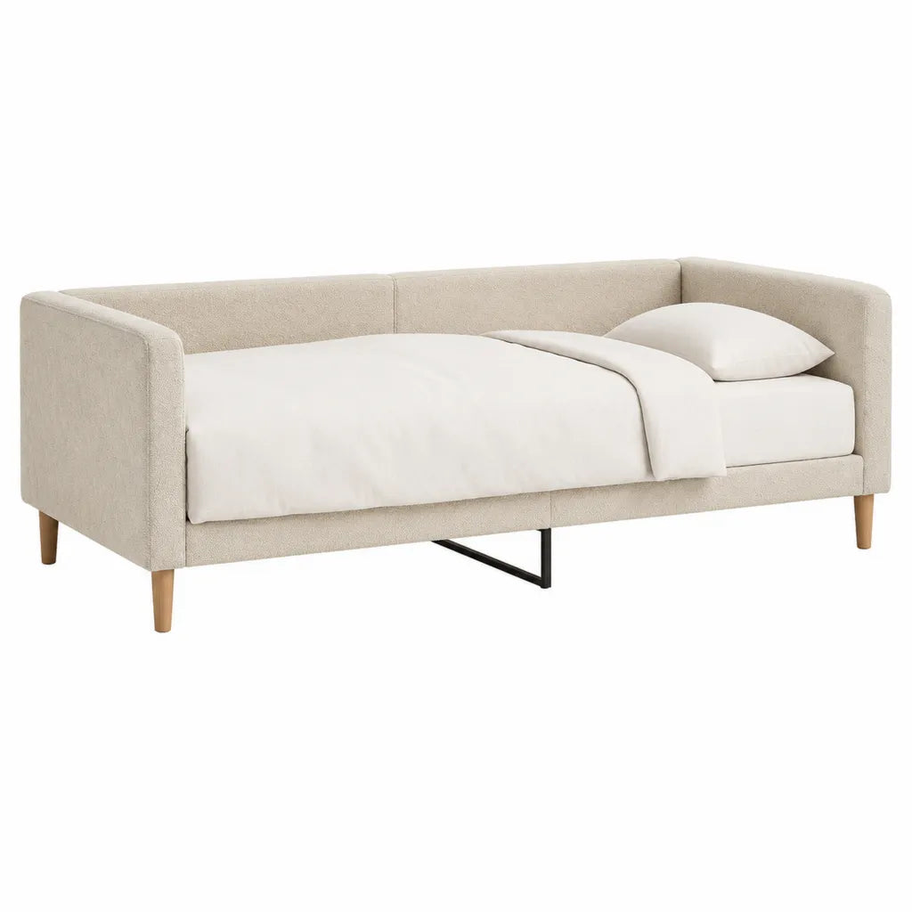 Tagesbett Polsterbett 90 x 200 cm mit Polyester-Bouclébezug Beige