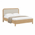 Doppelbett Bettgestell 160 x 200 cm aus massivem Eichenholz mit gepolstertem Polyester-Kopfteil in Naturbeige