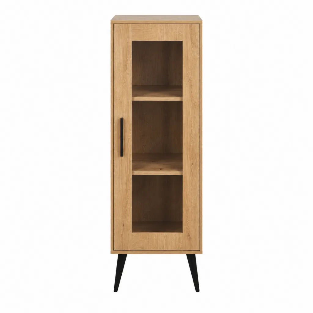 Vitrinenschrank mit Glastür aus MDF mit Eichenfurnier rechteckig Natur 60 x 40 x 180 cm