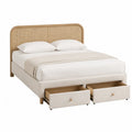Polsterbett 160 x 200 cm mit 2 Schubladen Rattan-Kopfteil Massivholz Natur Beige