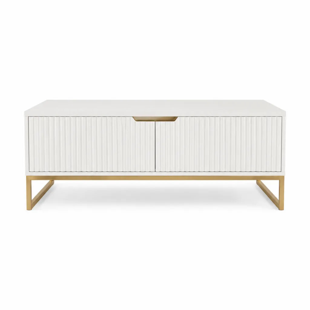 Couchtisch mit Stauraum 120 x 60 x 45 cm MDF rechteckig Weiß Goldfarben