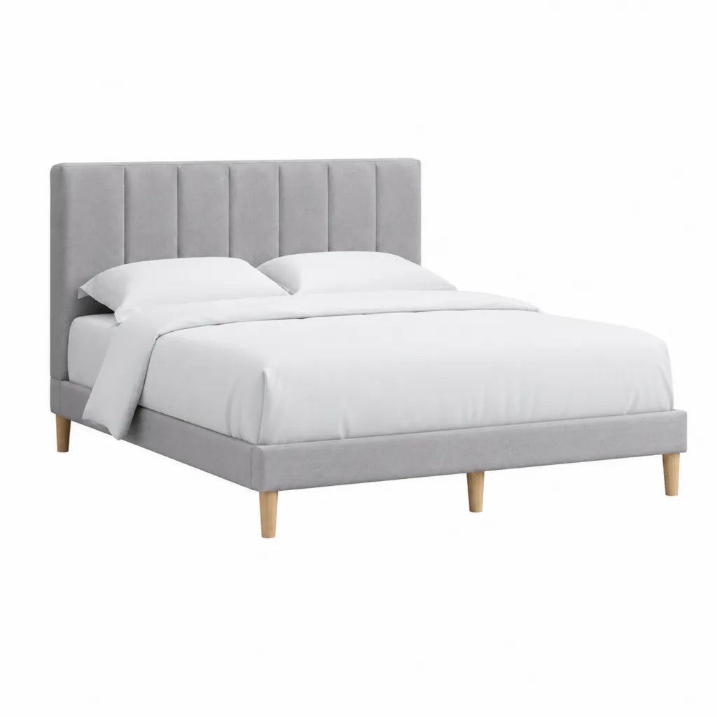 Polsterbett Doppelbett 160 x 200 cm mit Polyester-Samtbezug und Kopfteil Grau