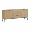 Sideboard Kommode mit 3 Schubladen 2 Türen Eichenfurnier rechteckig Natur Schwarz 160 x 40 x 75 cm