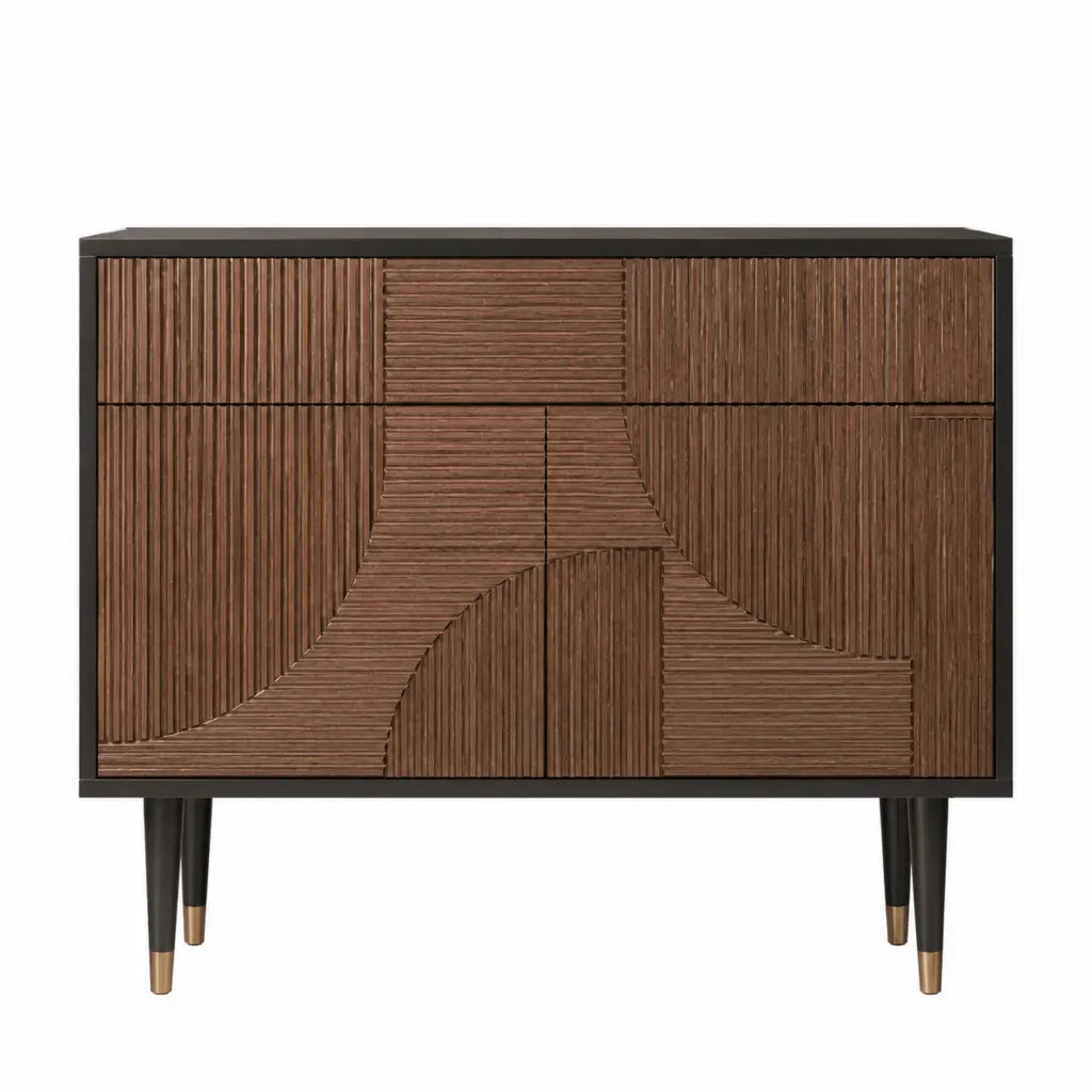 Sideboard mit 3 Schubladen und 3 Türen aus MDF mit Walnussdekor rechteckig Braun Schwarz 120 x 40 x 85 cm