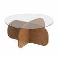 Couchtisch rund Ø 90 cm mit Glasplatte und MDF-Gestell in Walnussbraun 45 cm hoch