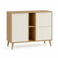 Sideboard mit 3 Türen und 2 offenen Fächern 120 x 40 x 100 cm MDF mit Eichenfurnier rechteckig Eiche Natur Cremeweiß