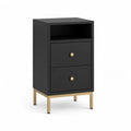 Nachttisch mit 2 Schubladen offenem Fach MDF rechteckig Schwarz Gold 40 x 35 x 60 cm